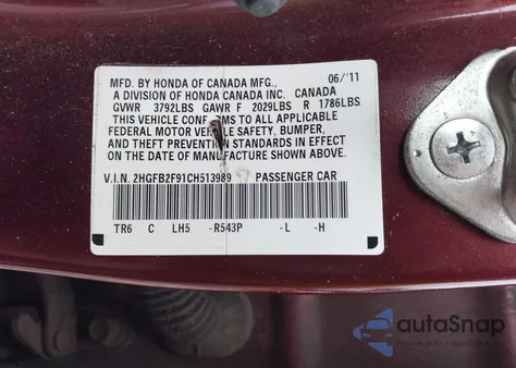 2012 Honda Civic Ex-L from USA, damaged, VIN 2HGFB2F91CH513989